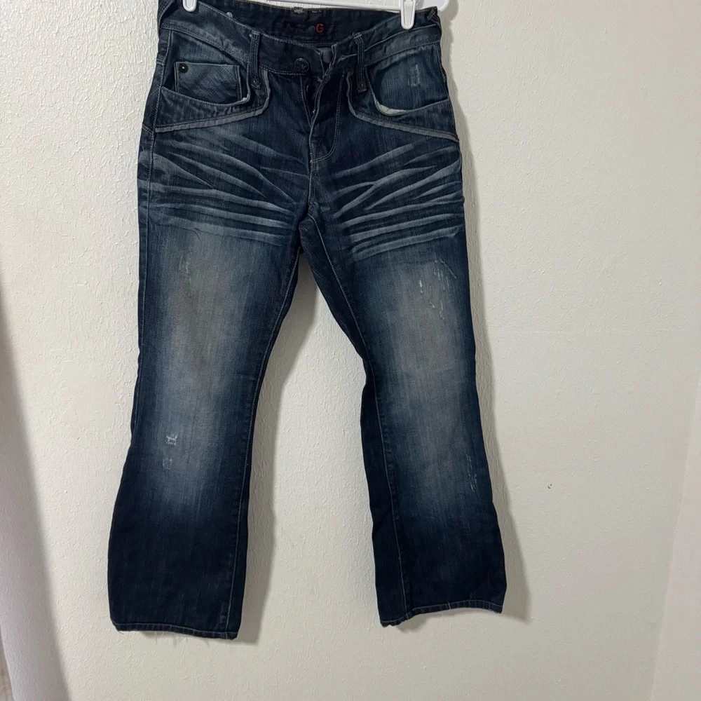 G by Guess Mens Sz 30 Whiskering Details Straight Leg Jeans Button Fly EUC - Picture 2 of 10